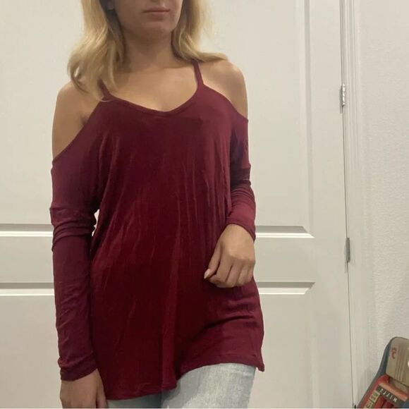 Garage Maroon Cold Shoulder Top - Picture 1 of 5